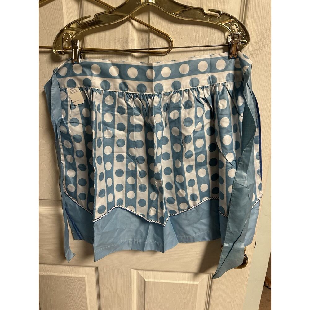 VNT Baby Blue White Polka Dot Circles Cotton Half Apron New 50s 60s Mod 18x18